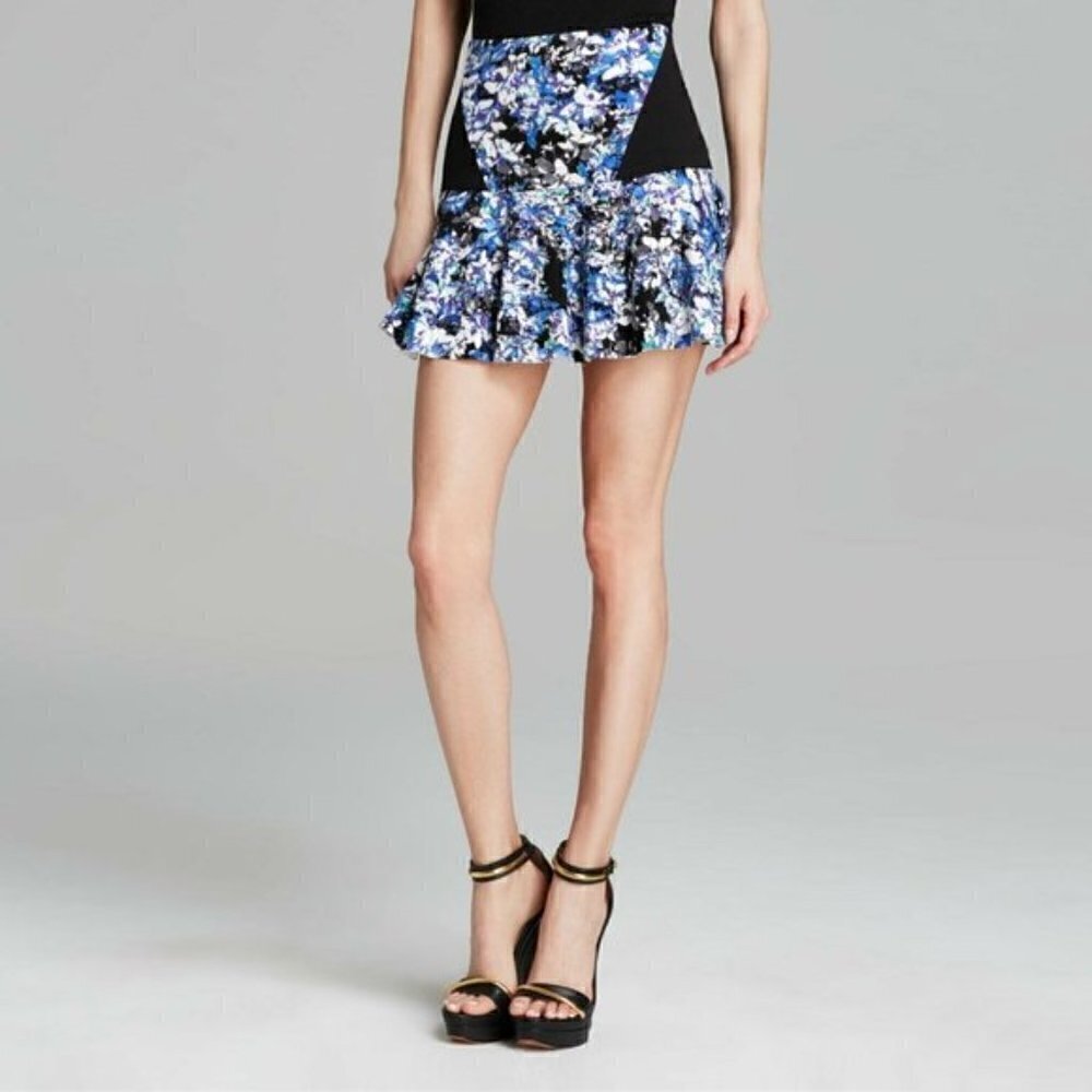 Parker Elora Blue & Black‎ Floral Mini Skirt 0